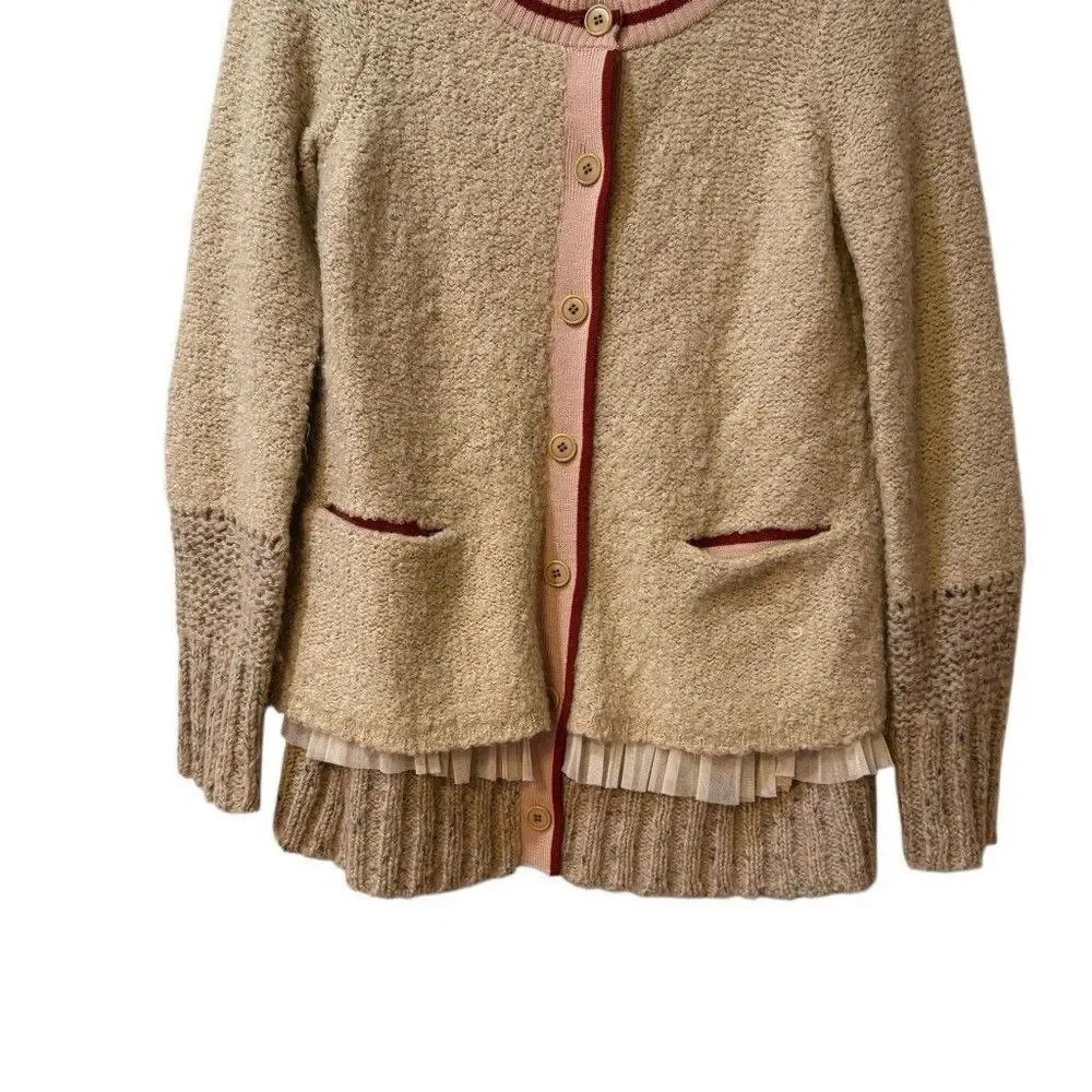 Charlie & Robin Anthropologie Wool Blend Romantic Boho Tiered Tulle Cardigan M